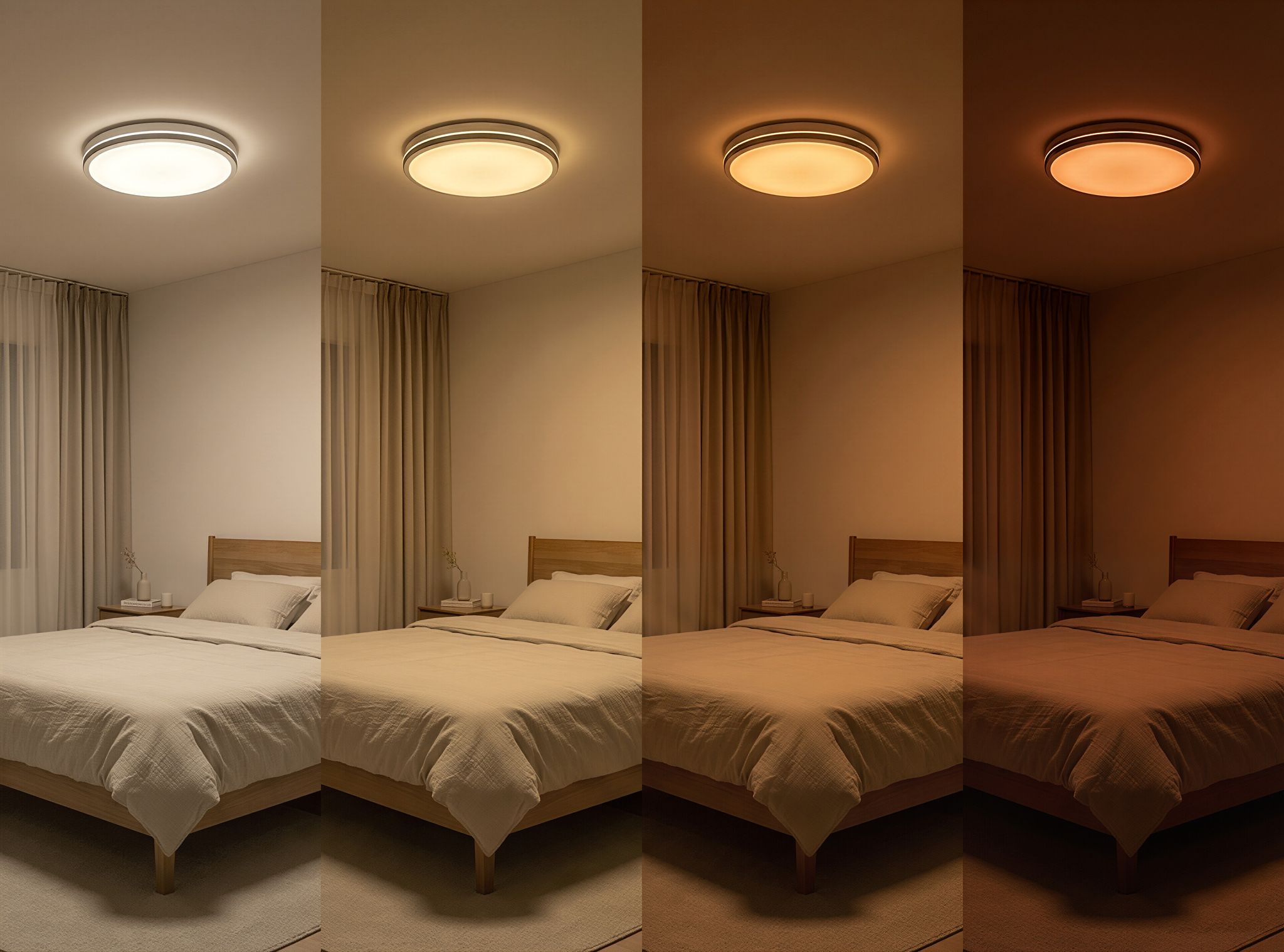 Light spectrum comparison showing color temperature range from bright white to amber